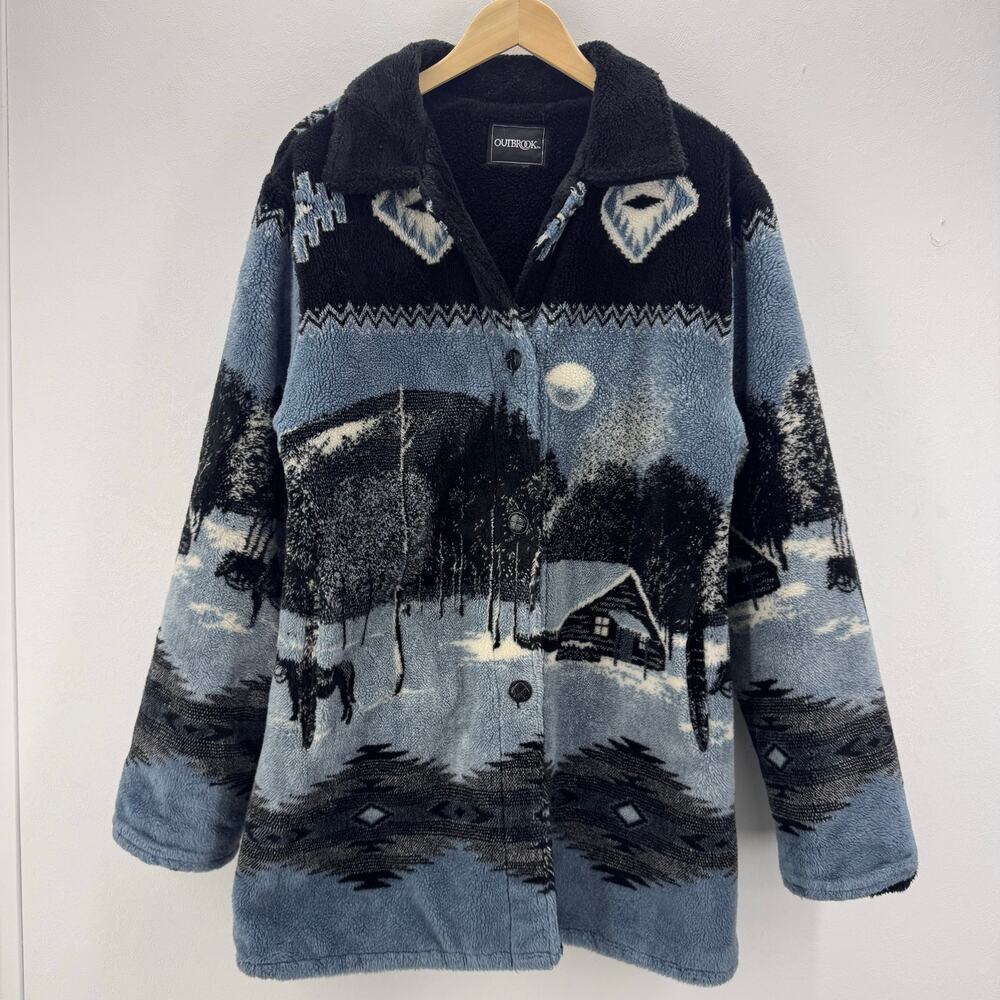 Vintage Outbrook Aztec Southwestern Fleece Horses Buttons Coat Women Small